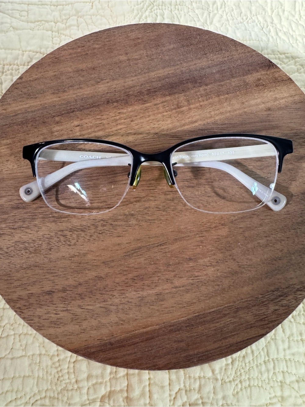 Coach Evie Semi-Rimless Eyeglasses in Black with Ivory Temples